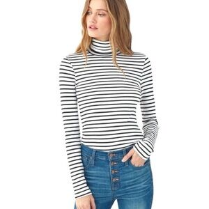 Splendid Black and White Striped Turtleneck Long Sleeve Fitted Top XS